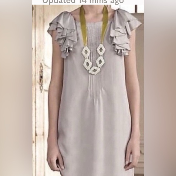 Anthropologie Dresses & Skirts - Anthropologie Floreat Silver Gray Ruffle Pin Tuck Pleated Silk Shift Mini Dress